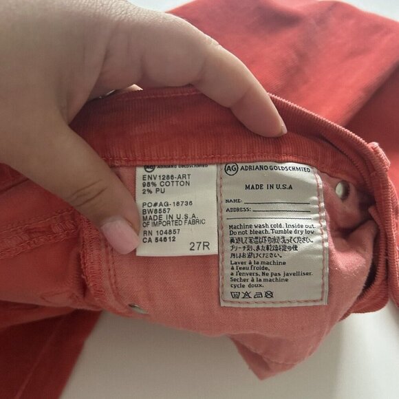 AG Adriano Goldschmied Corduroy Pants Women's Orange the Stevie Slim Straight 27 - Picture 5 of 12